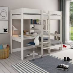 Chambre et rangement-Chambre-Lit bébé, lit enfant-Lit combiné, surélevé, superposé-Lit mezzanine avec bureau et chauffeuse en pin blanc 90x200 Basile