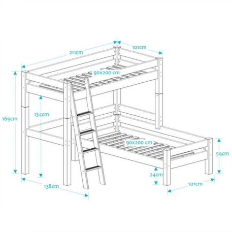 Lit superposé en angle en pin blanc 90x200 Lilja BLANC 4 - vertbaudet enfant 