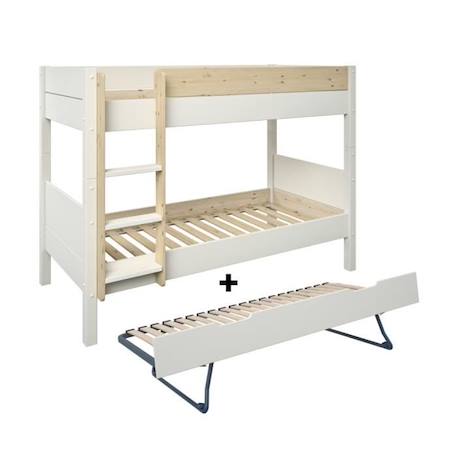 Lit superposé avec lit gigogne en pin blanc bois 90x200 H153 Achille BLANC 4 - vertbaudet enfant 