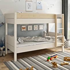 Chambre et rangement-Chambre-Lit bébé, lit enfant-Lit superposé avec matelas en pin blanc et bois 90x200 H153 Achille