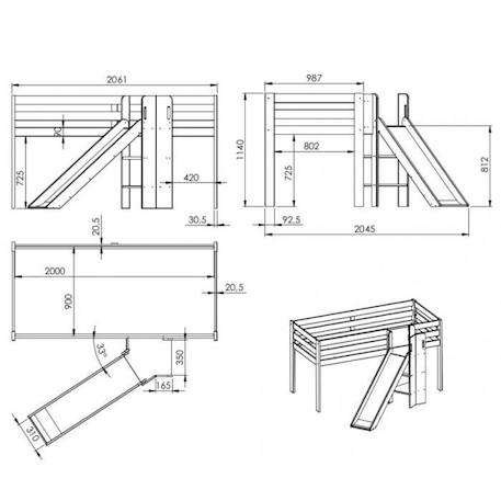 Lit mi-hauteur avec toboggan en pin blanc 90x200 Basile BLANC 3 - vertbaudet enfant 