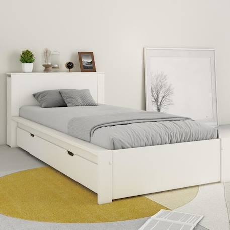 Lit avec chevets et tiroir en pin blanc 90x200 Colette BLANC 1 - vertbaudet enfant 