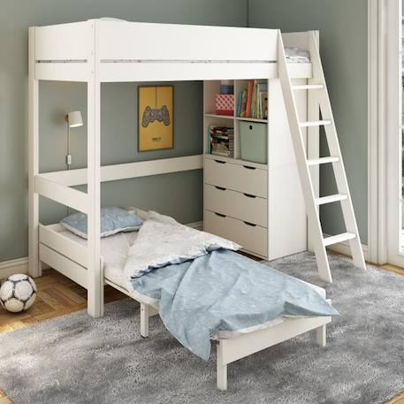 Lit mezzanine avec rangements et chauffeuse en pin blanc 90x190 Colette BLANC 2 - vertbaudet enfant 