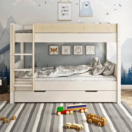 Lit superposé avec lit gigogne en pin blanc bois 90x200 H153 Achille BLANC 2 - vertbaudet enfant 