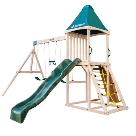 KidKraft - Aire de jeux portique en bois Emerald Challenge avec toboggan, balançoires et mur d'escalade - FSC MARRON 1 - vertbaudet enfant 