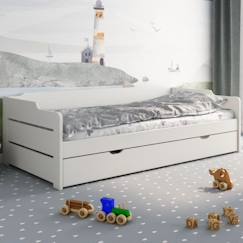 Chambre et rangement-Chambre-Lit bébé, lit enfant-Lit avec lit gigogne et matelas en pin blanc 90x200 Arthur