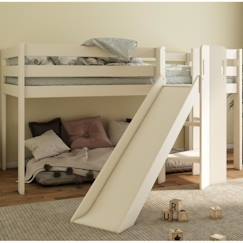 Chambre et rangement-Chambre-Lit mi-hauteur avec toboggan en pin blanc 90x200 Basile