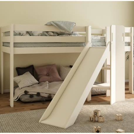 Lit mi-hauteur avec toboggan en pin blanc 90x200 Basile BLANC 1 - vertbaudet enfant 