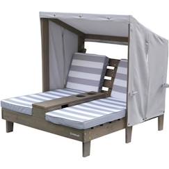 -KidKraft - Double chaise longue en bois pour enfant avec auvent - Gris