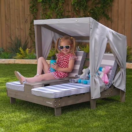 KidKraft - Double chaise longue en bois pour enfant avec auvent - Gris GRIS 4 - vertbaudet enfant 