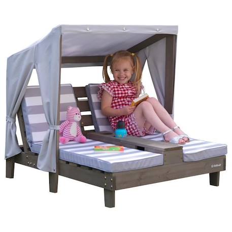 KidKraft - Double chaise longue en bois pour enfant avec auvent - Gris GRIS 2 - vertbaudet enfant 