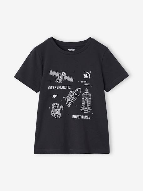 T-shirt Basics garçon imprimé devant anthracite+vert d'eau 1 - vertbaudet enfant 