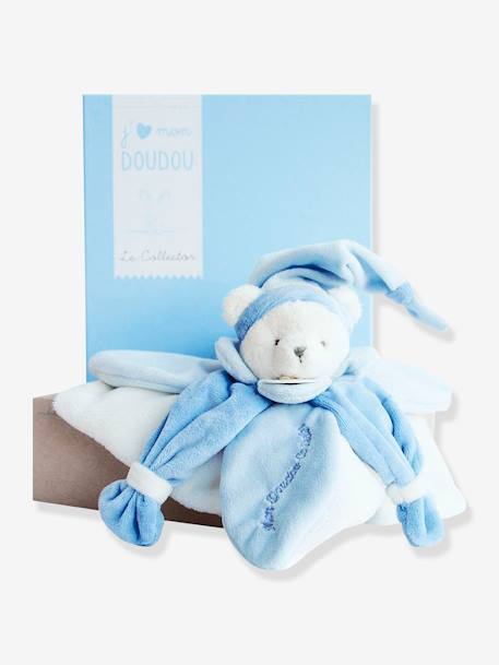 Doudou carré ours 24cm collector - DOUDOU ET COMPAGNIE bleu+rose+taupe 1 - vertbaudet enfant 