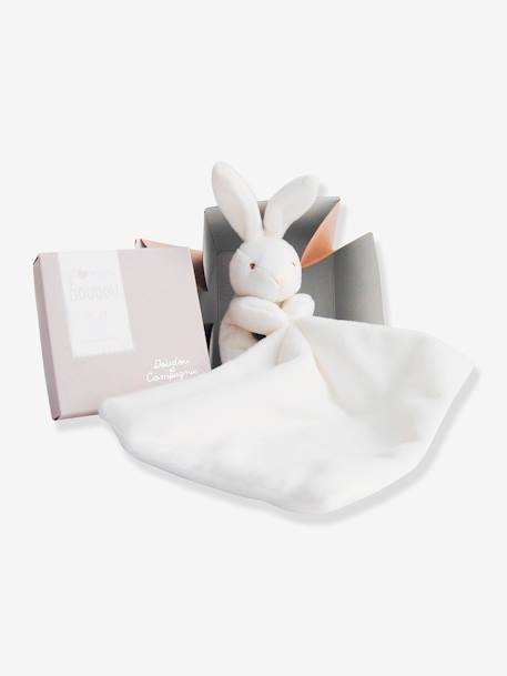 Doudou mouchoir - 10 cm - Boite fleur - DOUDOU ET COMPAGNIE lapin blanc+ours marron 1 - vertbaudet enfant 