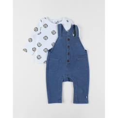 -Set salopette denim + t-shirt jersey imprimé lion