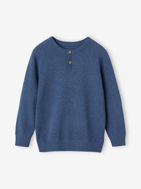 Pull col tunisien garçon bleu chiné+vert chiné 1 - vertbaudet enfant 