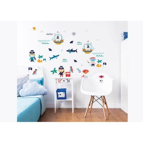 Stickers muraux Pirate en vinyle - WWALLT - W WALLTASTIC - Réutilisables - Multicouleur - Orange - Pirate BLANC 1 - vertbaudet enfant 