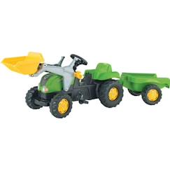 Jouet-Jeux de plein air-Véhicules enfant-Tracteur à pédales ROLLYKID - ROLLY TOYS - Vert - Chargeur et remorque fonctionnels