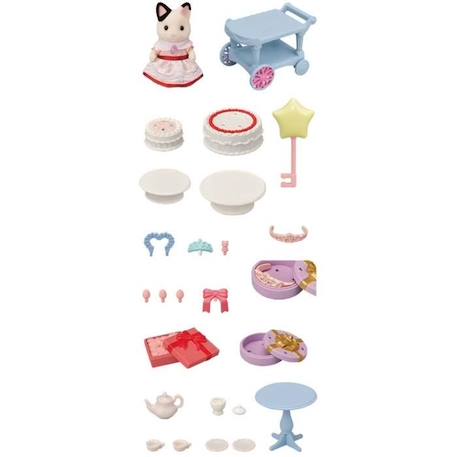 Figurines miniatures - SYLVANIAN FAMILIES - 5646 - La fille Chat bicolore et son goûter d’anniversaire BLANC 2 - vertbaudet enfant 