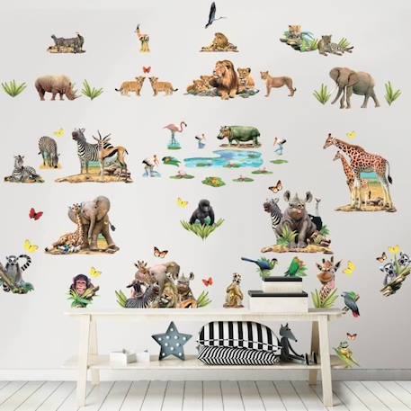 Stickers Jungle Safari - W WALLTASTIC - 82 stickers - Thème Déco - Vinyle Beige MARRON 3 - vertbaudet enfant 