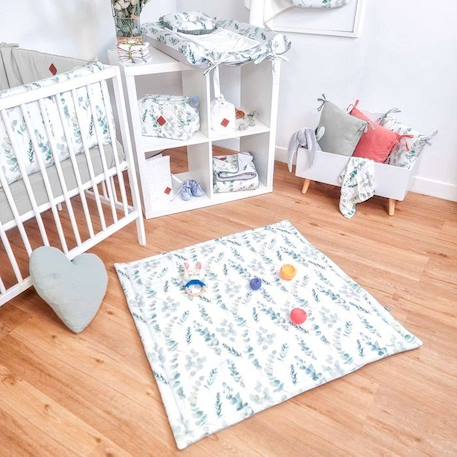 Tapis d'éveil réversible Sevira Kids - Eucalyptus - 100% coton et velvet - 95x95cm BLANC 2 - vertbaudet enfant 