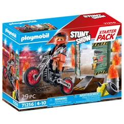 Jouet-PLAYMOBIL 71256 Starter Pack Cascadeur, Moto Rutilante, Rampe de Feu, 29 pièces, Dès 4 ans