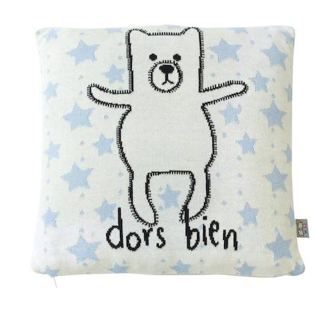 Taie de coussin en tricot de coton - Sevira Kids - Ourson - Ecru - Rose - Chambre BEIGE 1 - vertbaudet enfant 