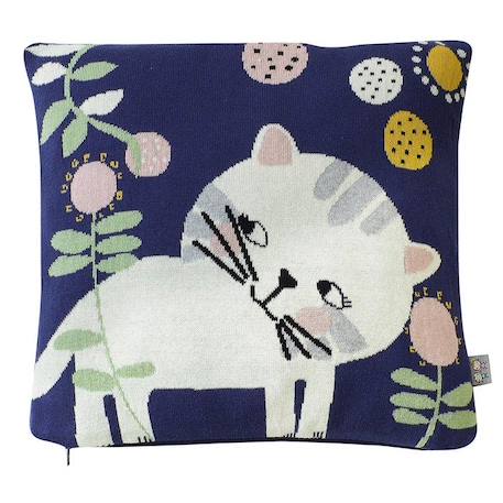 Sevira Kids - Taie de coussin en tricot de coton - CHATON BLEU 1 - vertbaudet enfant 