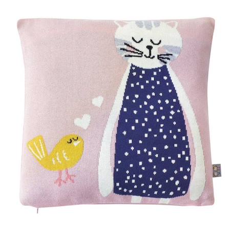 Sevira Kids - Taie de coussin en tricot de coton - CHATON ROSE 1 - vertbaudet enfant 