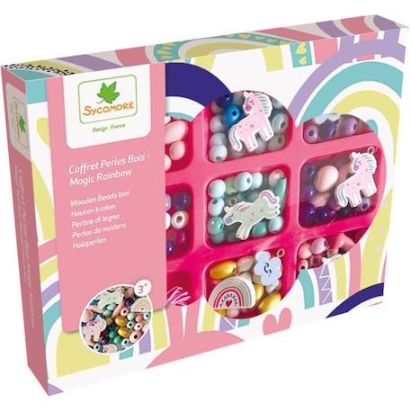 Sycomore - Coffret de perles en bois magic rainbow ROSE 1 - vertbaudet enfant 