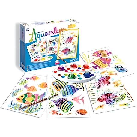 SENTOSPHERE - Aquarellum Junior Aquarium - Coffret de 4 tableaux sertis sur le thème de l'aquarium BLANC 1 - vertbaudet enfant 