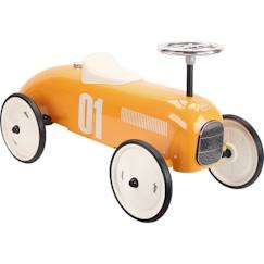 Jouet-Premier âge-Bascules, chariots de marche, trotteurs et porteurs-Porteur voiture vintage en métal orange - Vilac - Idéal pour les enfants de 18 mois à 2 ans