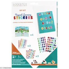 Jouet-Activités artistiques et musicales-Loisirs créatifs-Gommettes, collage et modelage-Sodertex - Pack de 206 Stickers Repositionnables Chiffres et Lettres - 17x22cm - Assortiment de Couleurs