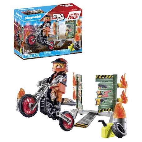 PLAYMOBIL 71256 Starter Pack Cascadeur, Moto Rutilante, Rampe de Feu, 29 pièces, Dès 4 ans BLEU 3 - vertbaudet enfant 