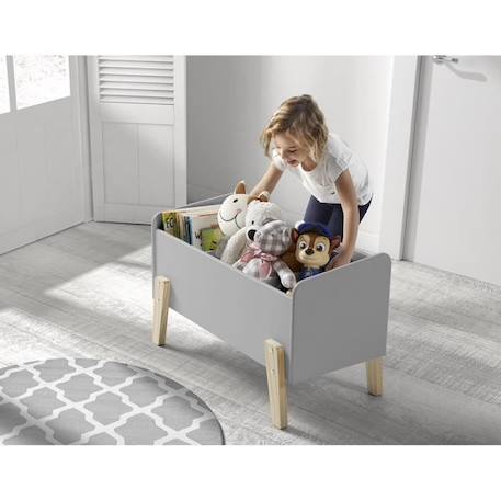 Coffre à jouets scandinave en bois pin massif gris cool - KIDDY - L 80 cm - 2 séparateurs amovibles BEIGE 2 - vertbaudet enfant 