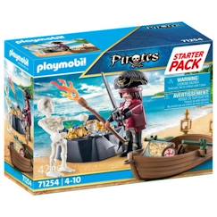 Jouet-Jeux d'imagination-Figurines, mini mondes, héros et animaux-PLAYMOBIL - 71254 - Les Pirates - Starter Pack Pirate et barque - 42 pièces - Pour enfants de 4 ans et plus