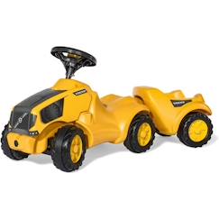 Jouet-Jeux de plein air-Tricycles, draisiennes et trottinettes-Tracteur Rolly Toys Volvo junior 97cm jaune avec remorque - Pour enfants à partir de 18 mois