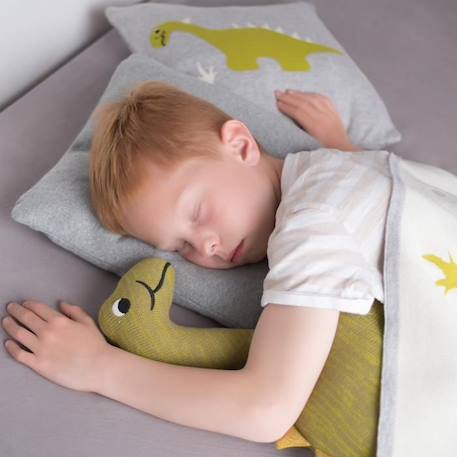 Sevira Kids - Taie de coussin en tricot de coton - DINO GRIS 2 - vertbaudet enfant 