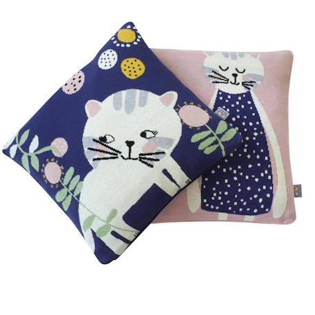 Taie de coussin en tricot de coton - SEVIRA KIDS - Chaton - Rose - Carré ROSE 4 - vertbaudet enfant 