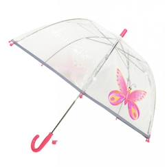 -Parapluie enfant transparent - Papillon - SMATI - Manuel - Résistant au vent - Imprimés papillons rose