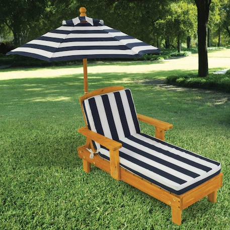 Kidkraft - Chaise longue d'extérieur en bois pour enfant avec parasol et coussin BLEU 2 - vertbaudet enfant 