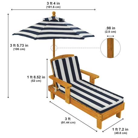 Kidkraft - Chaise longue d'extérieur en bois pour enfant avec parasol et coussin BLEU 6 - vertbaudet enfant 