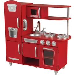 Jouet-Jeux d'imitation-KidKraft - Cuisine en bois pour enfant Vintage Rouge, avec four, réfrigérateur et micro-ondes, accessoires inclus