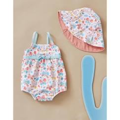 -Maillot double protection à imprimé papillon multicolore rose