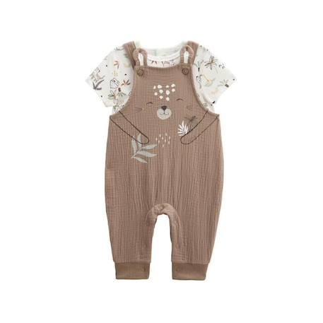 Ensemble salopette bébé en gaze de coton et t-shirt Yao MARRON 1 - vertbaudet enfant 