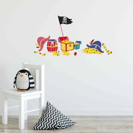 Sticker Mural Pirate Chapeau Et Trésor - Draeger Paris - Pour Enfant - Multicolore - 19 x 10 cm et 1,5 x 1 cm BLEU 3 - vertbaudet enfant 