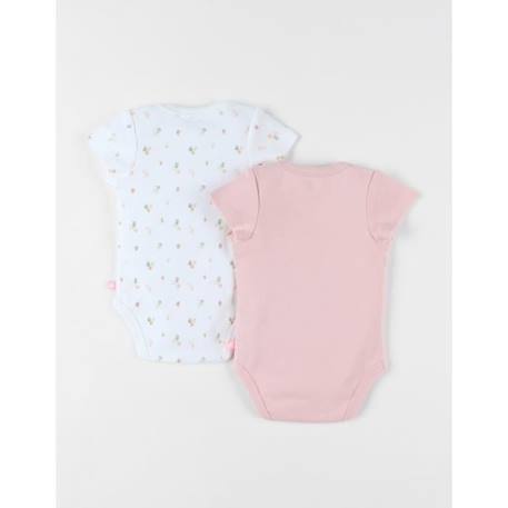 Ensemble de 2 bodies fleuris et guépard en coton écru/rose moyen ROSE 2 - vertbaudet enfant 