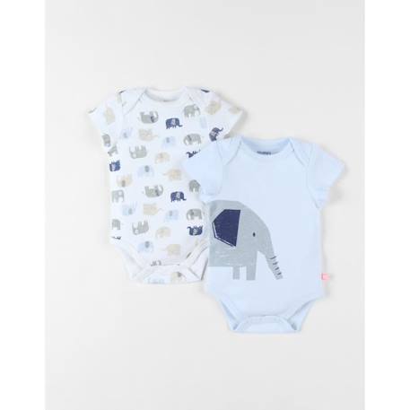 Ensemble de 2 bodies éléphants en coton écru/bleu ciel BLANC 1 - vertbaudet enfant 