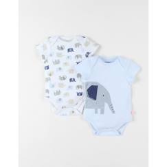 Ensemble de 2 bodies éléphants en coton écru/bleu ciel  - vertbaudet enfant