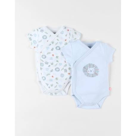 Ensemble de 2 bodies lion en coton écru/bleu ciel BLANC 1 - vertbaudet enfant 